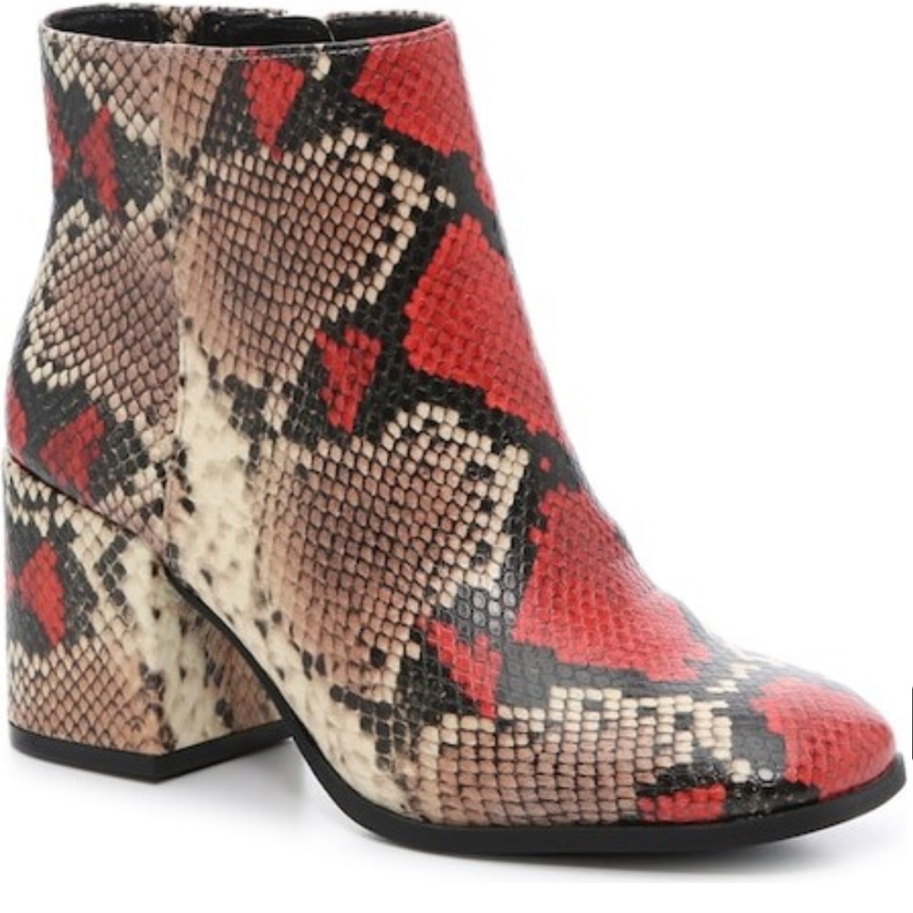Mix No. 6 Phaux Leather Snakeskin Print Heeled Ankle Boots